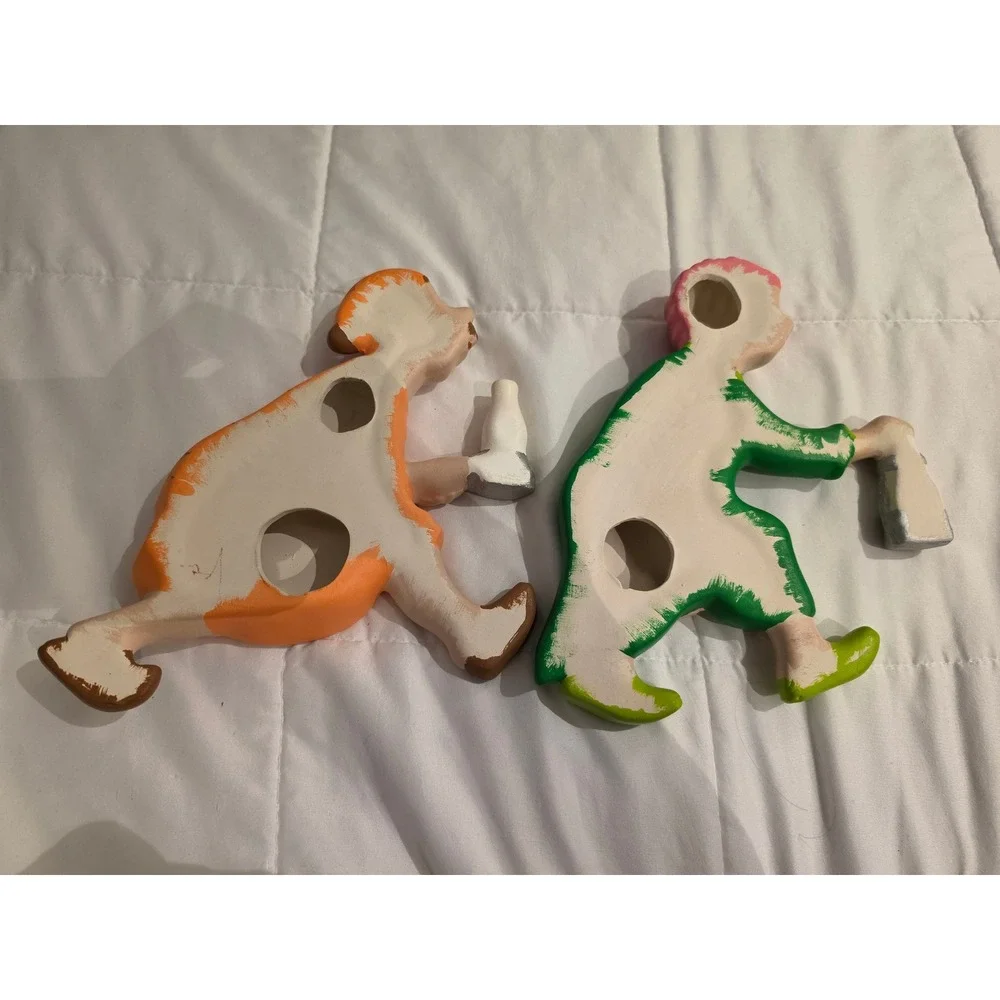 Vintage Ceramic Wall Folk Art Set Race to the Outhouse Set of 2
